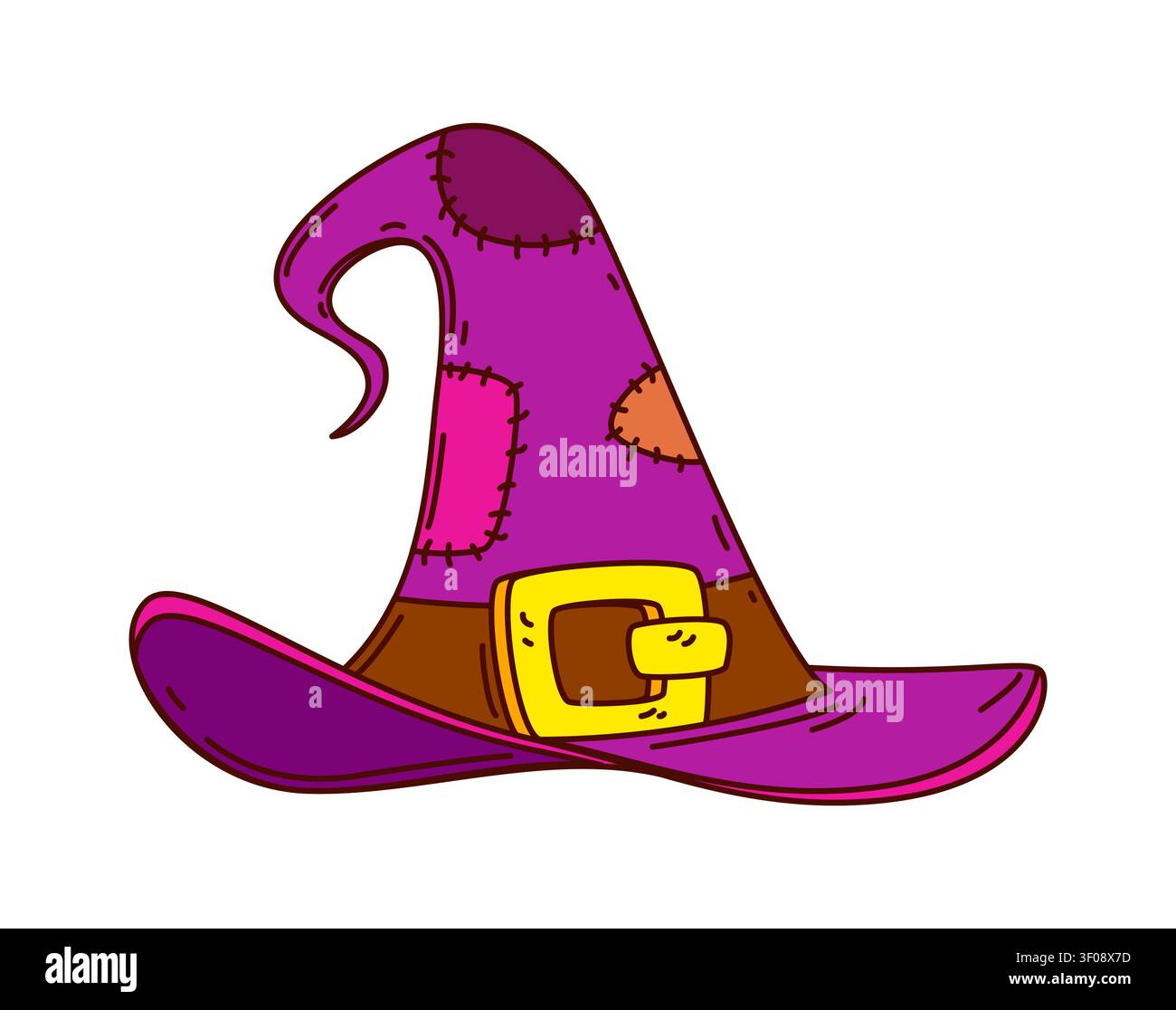 Groovy cartoon witch hat with funky patches Stock Vector