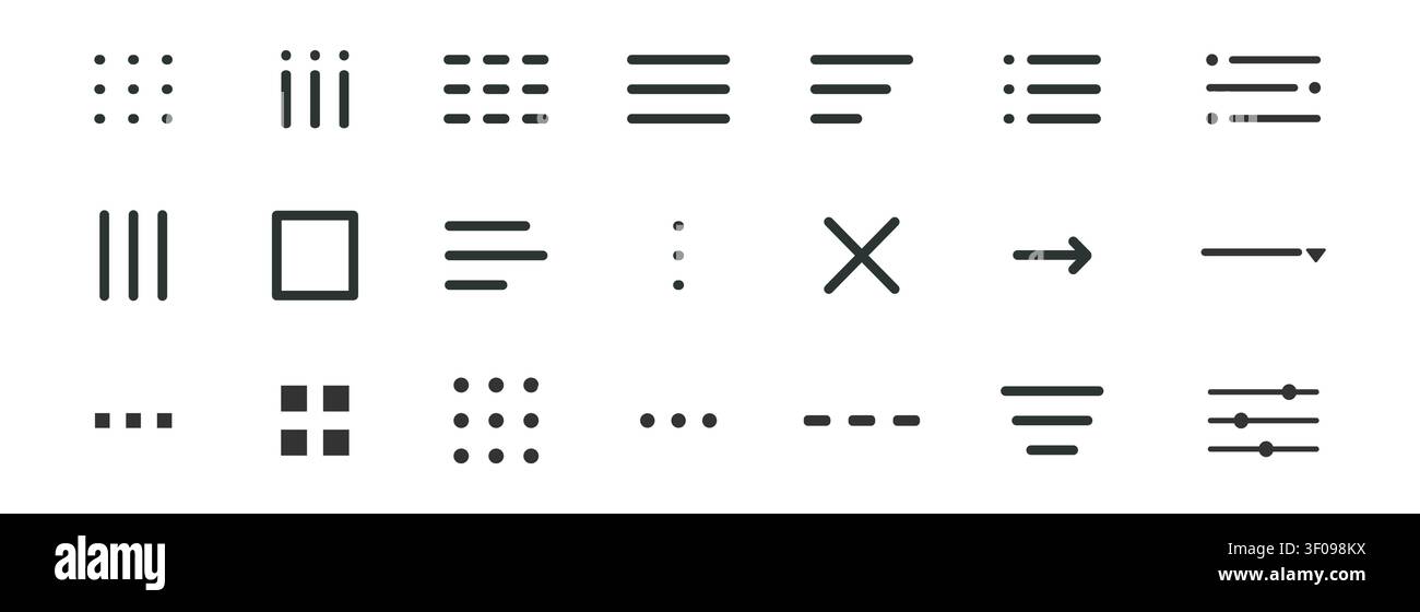 Hamburger menu button set, interface site navigation icons. Minimal dropdown navigation bar. Clean burger button design for mobile app interface with dropdown list functionality and UI elements. Vector illustration Stock Vector
