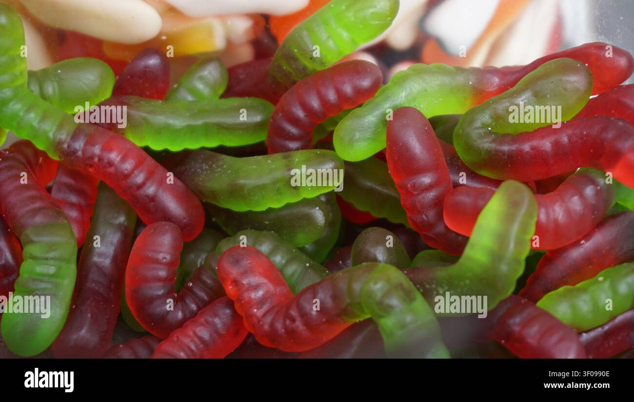 Colorful Gummy Worm Candy Close-Up Stock Photo