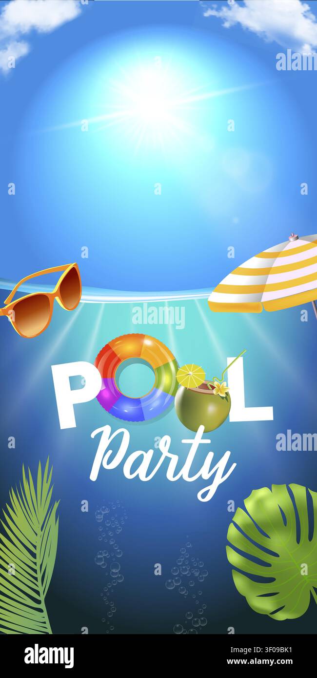 Social banner template for pool party. Copy space Stock Vector