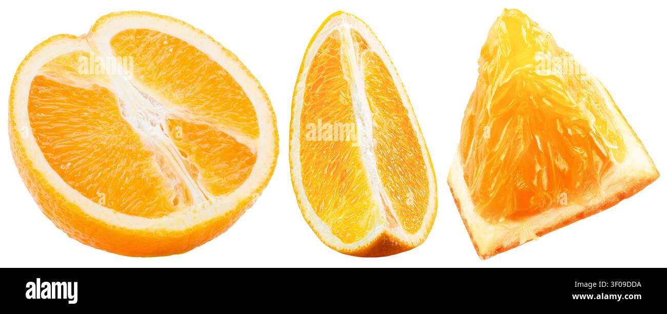 Slices of orange isolated on white background. Stock Photo