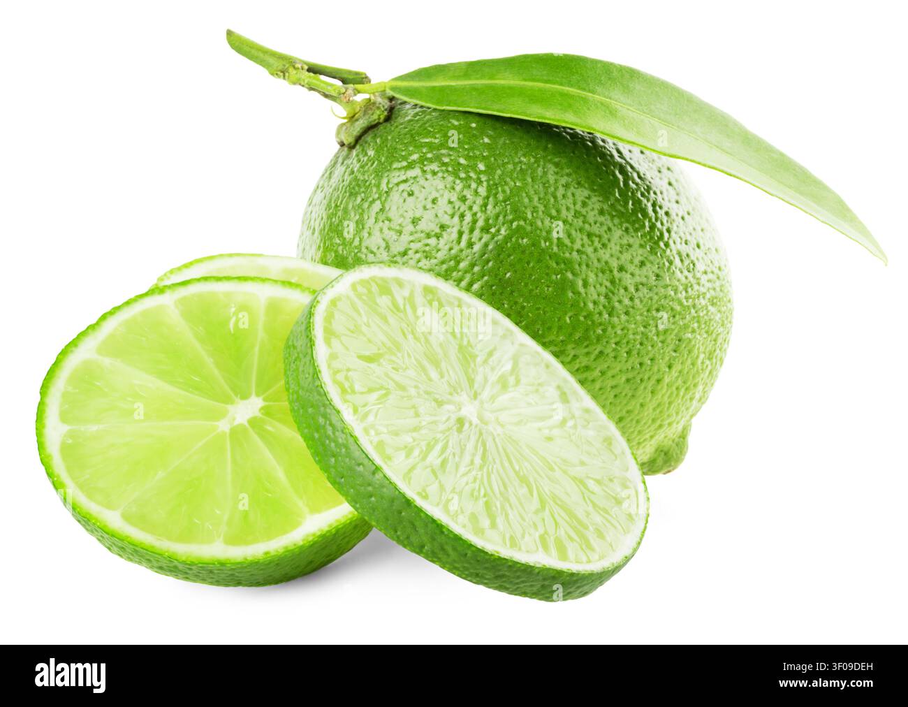 Lime with leaf isolated on white background. Stock Photo