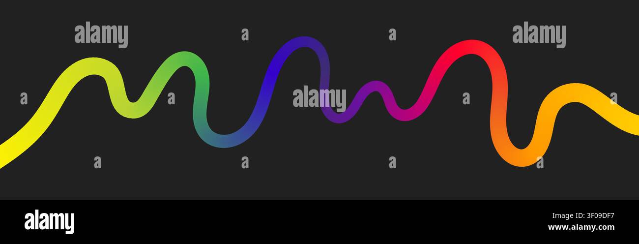 Wavy squiggle rainbow gradient color line create dynamic abstract curve vector illustration. Stock Vector