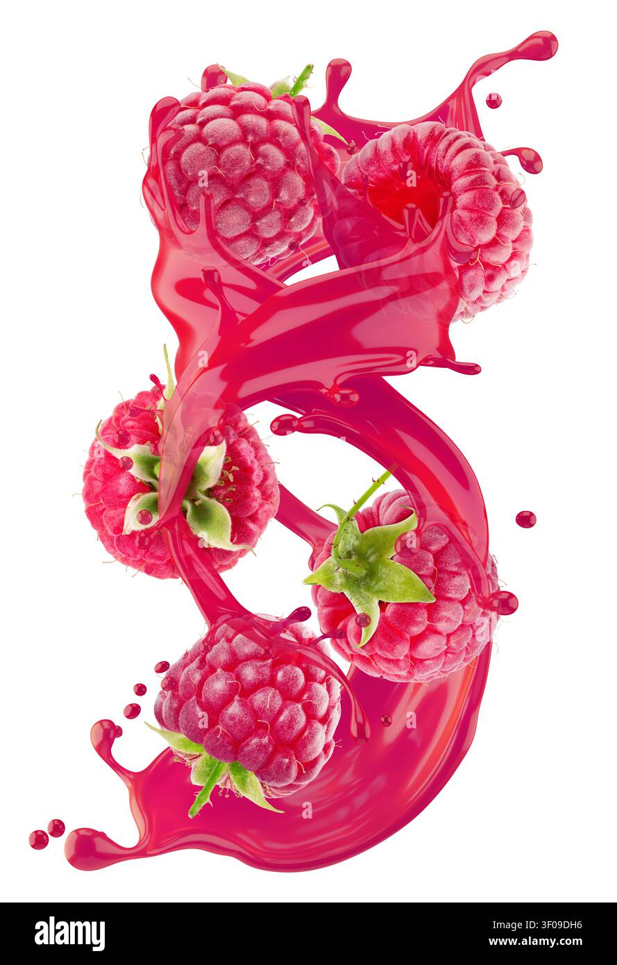 Raspberry with juice splash isolated on white background. Stock Photo
