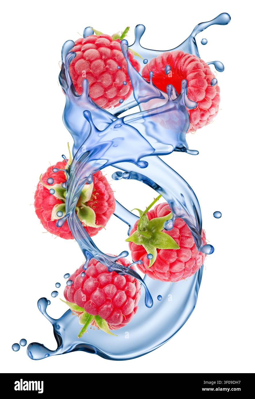 Raspberry with water splash isolated on white background. Stock Photo