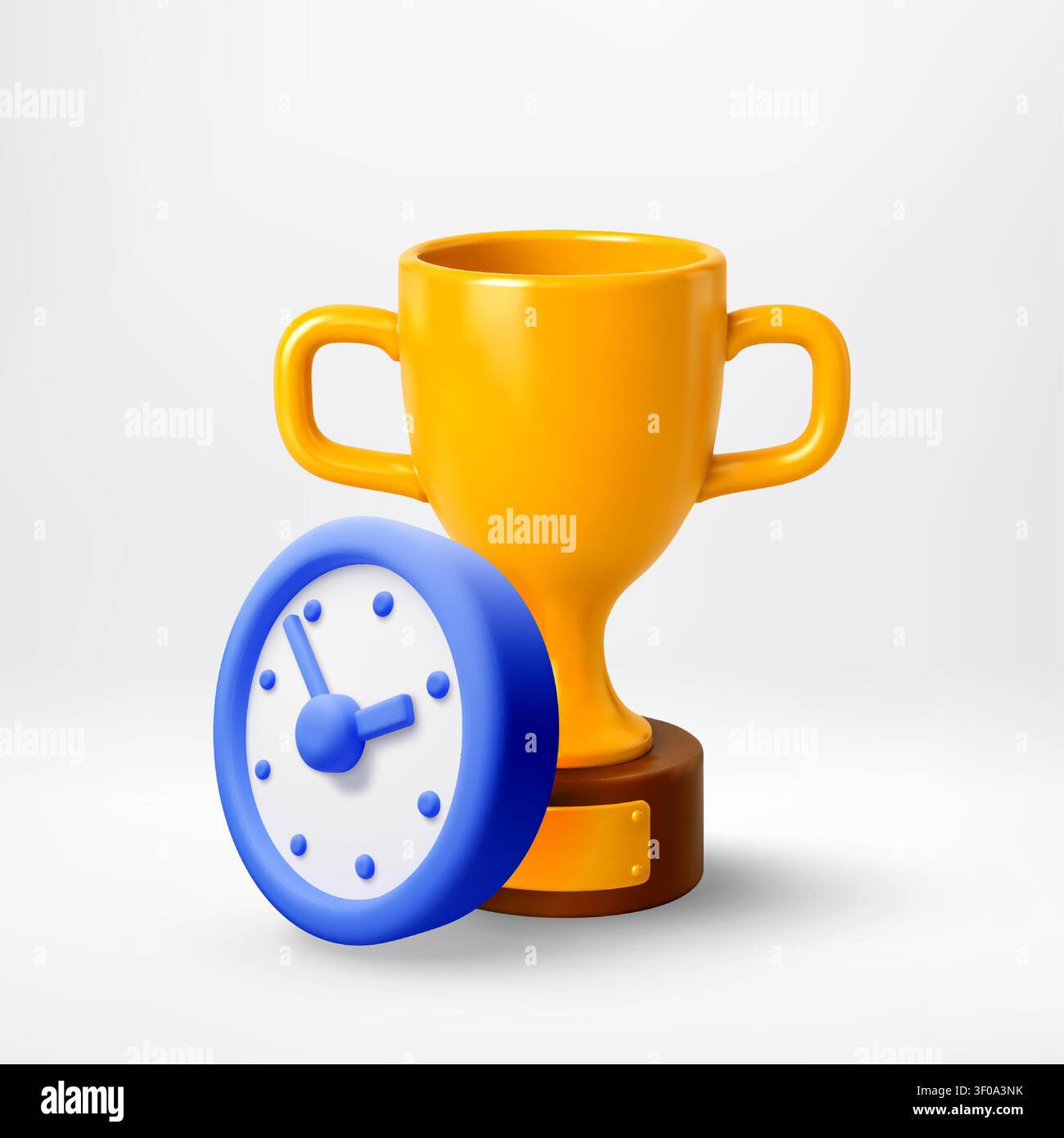 3D Golden trophy cup with clock beside Stock Vector