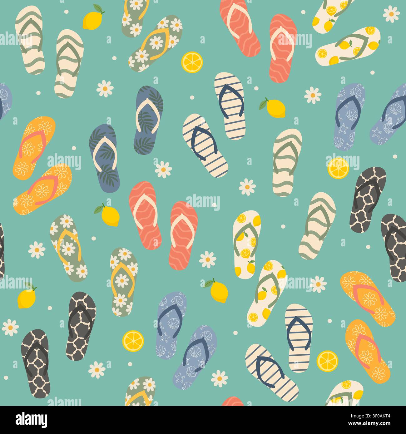 Colorful Summer Flip Flops Pattern Collection Stock Vector