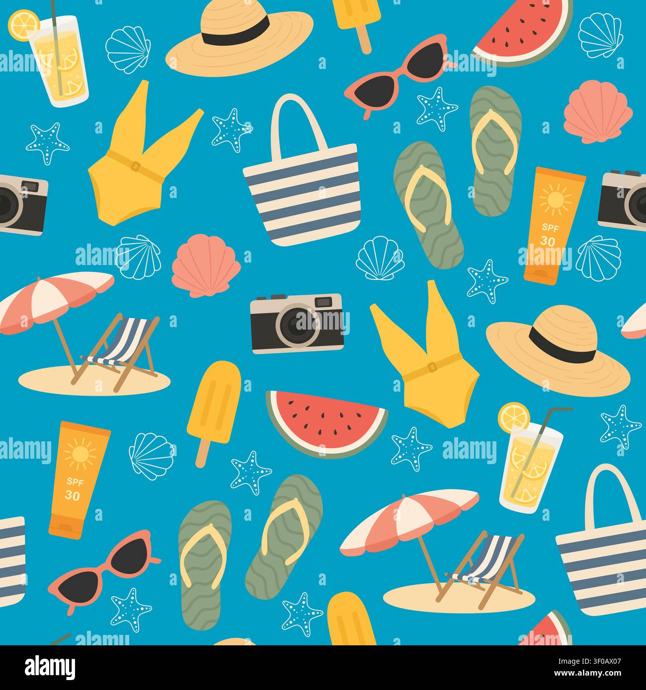 Summer Ocean Beach Seamless Pattern Collection Stock Vector