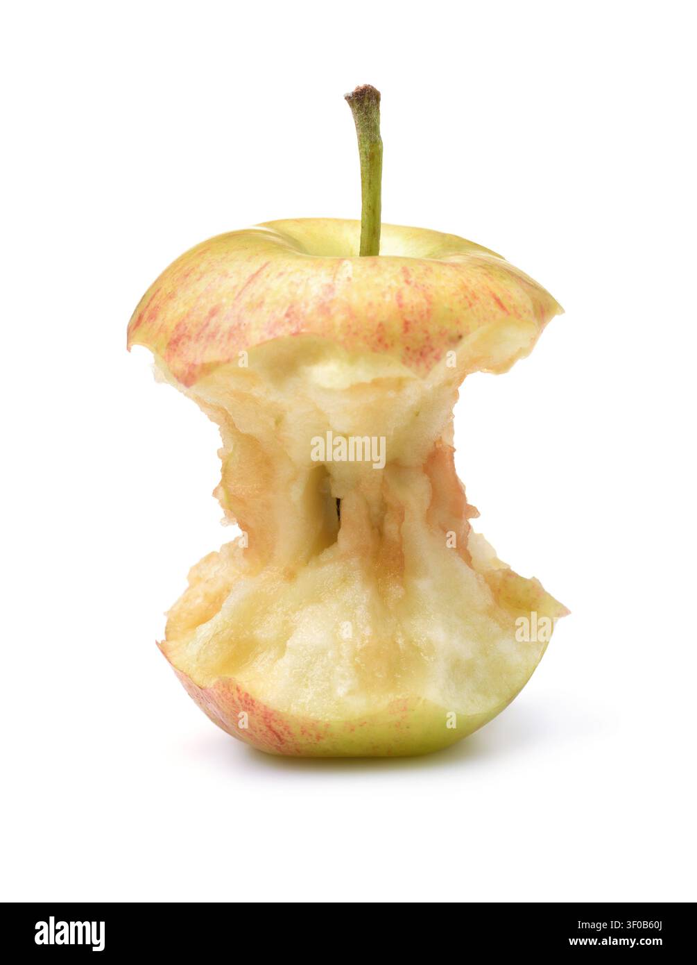 Front view of apple core isolated on white Stock Photo
