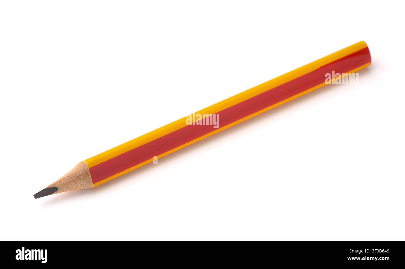 Single red and yellow graphite pencil isolated on white Stock Photo