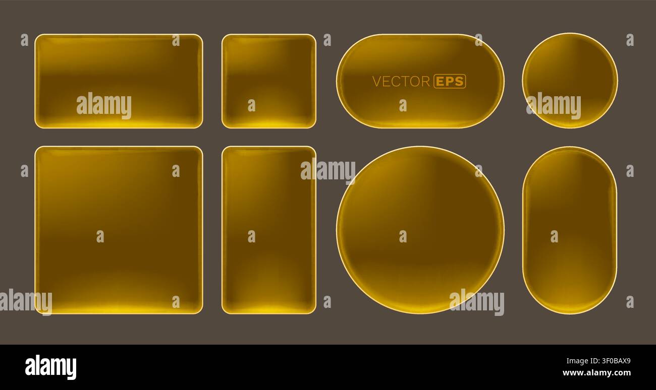 Glossy golden brown UI button set with various shapes for modern design. Vector illustration Stock Vector