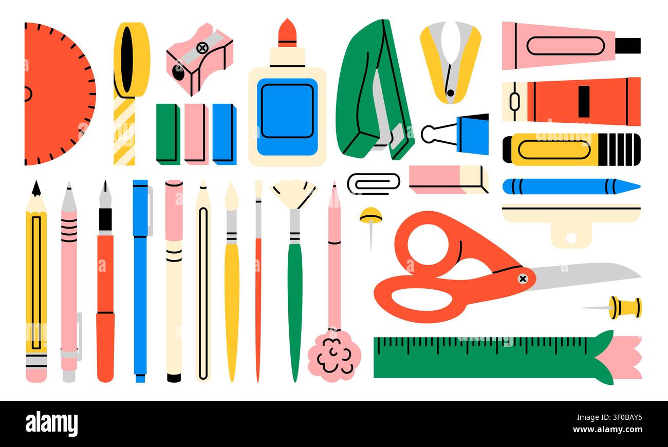 School supplies and office stationery vector set Stock Vector