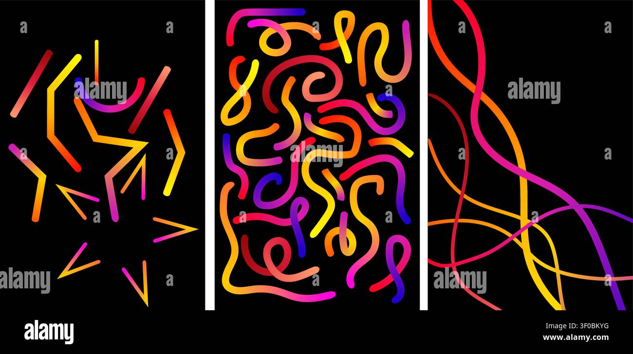 Colorful neon lines moving on black background Stock Vector