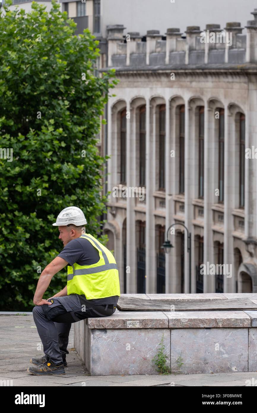 Resting construction worker Stock Photo