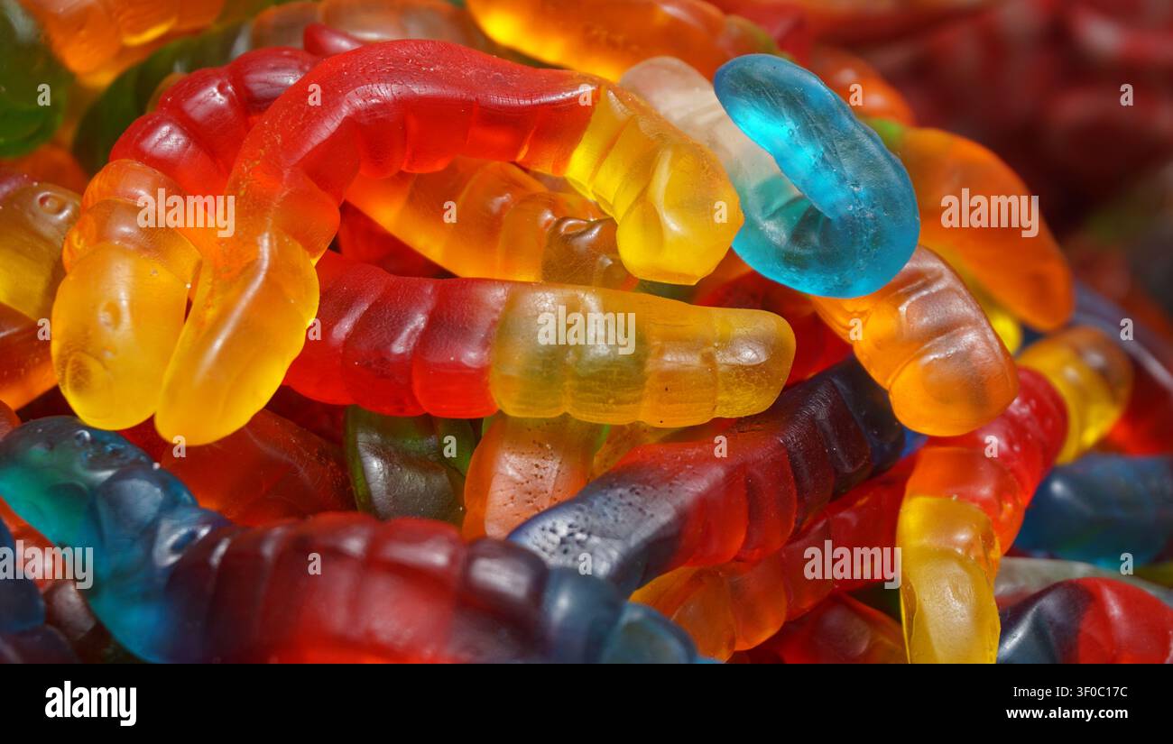 Colorful Gummy Worm Candy Close-Up Stock Photo