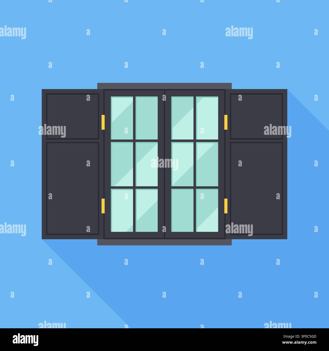 Window with Open Shutters Flat Icon on Blue Background Vector Illustration Stock Vector