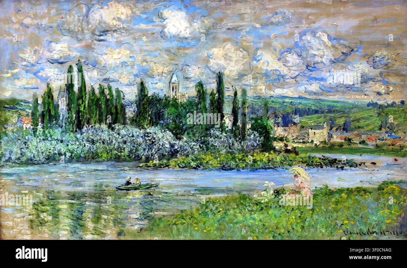 Painting claude monet the seine at vétheuil hi-res stock