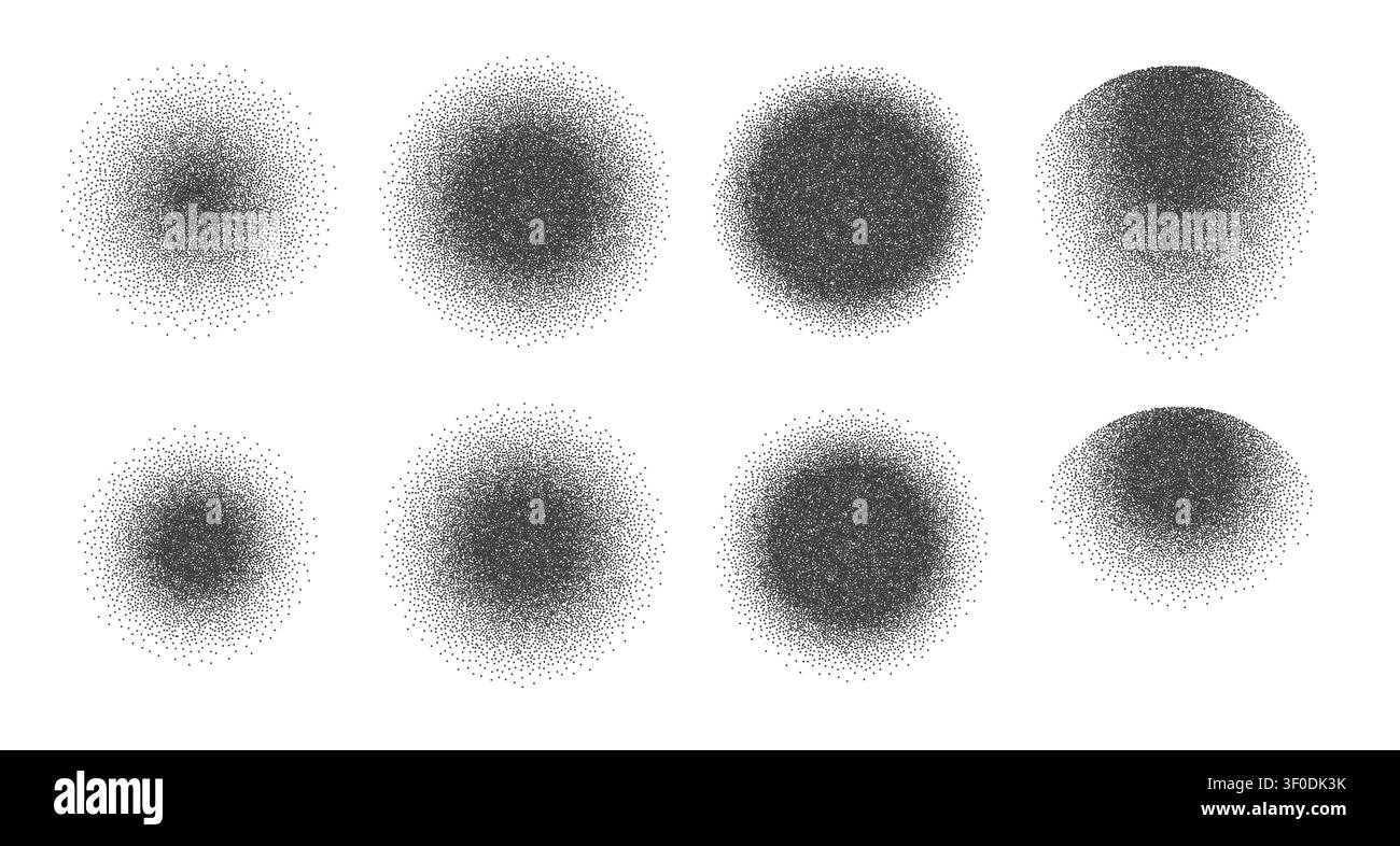 Round noisy gradient with dotted spray effect. Stock Vector