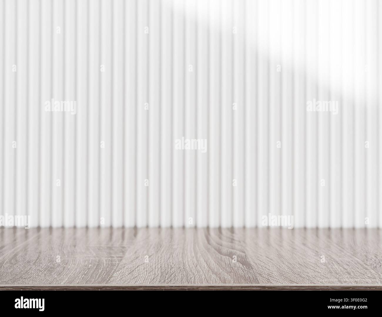 White vertical corrugated wooden wall background texture with clean linear pattern design Stock Photo