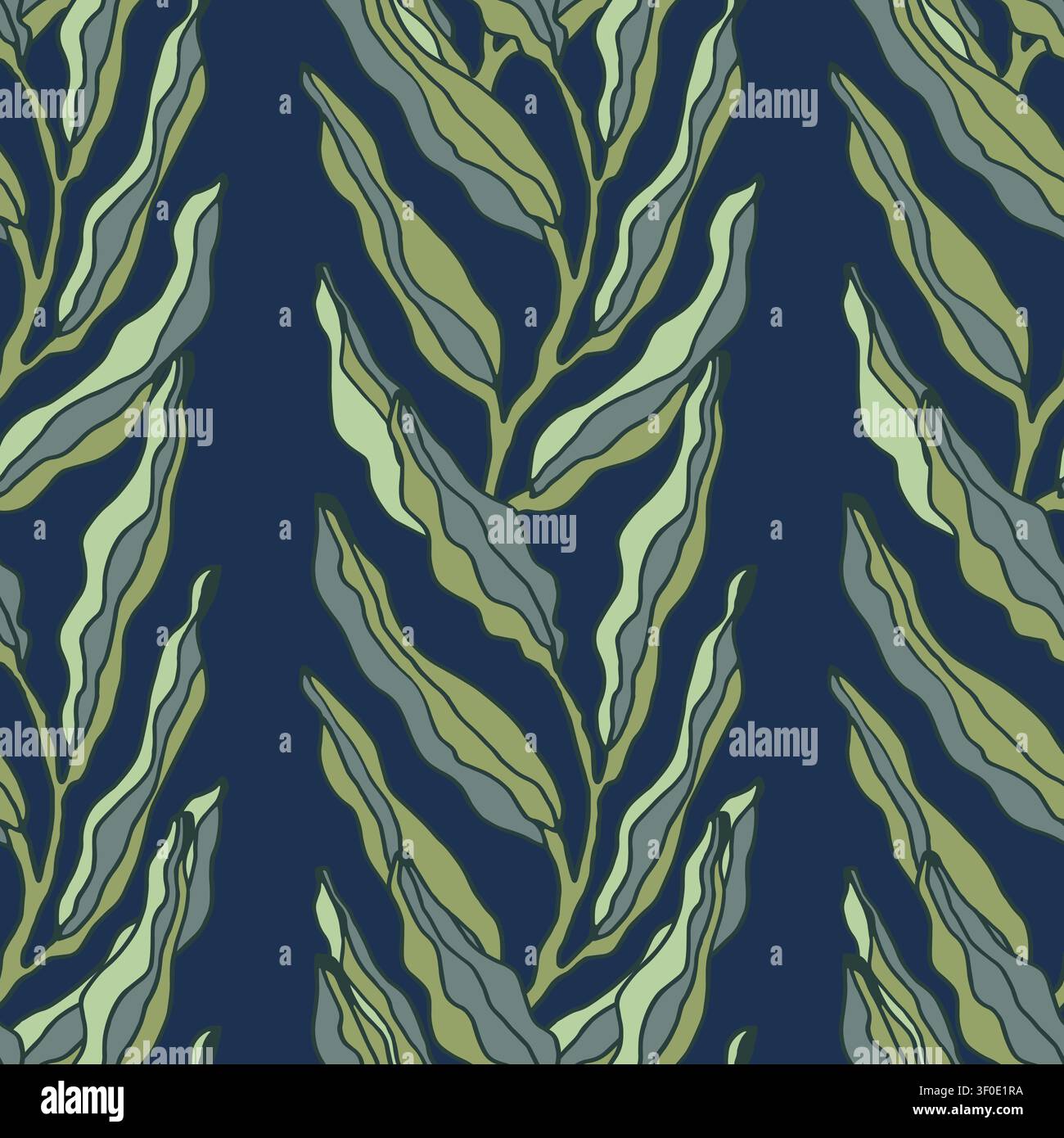 Dark Navy Vertical Wavy Leaves Pattern Stock Vector