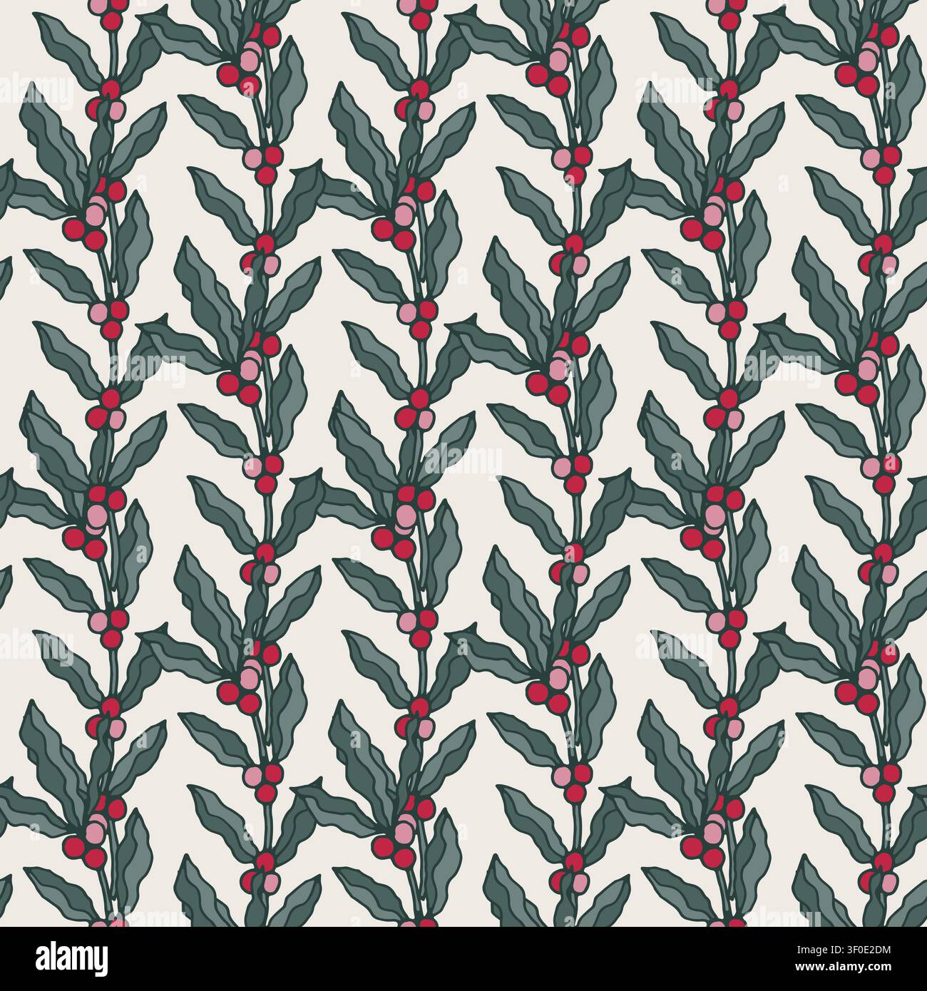 Vertical Botanical Red Berry Vine Vector Stock Vector