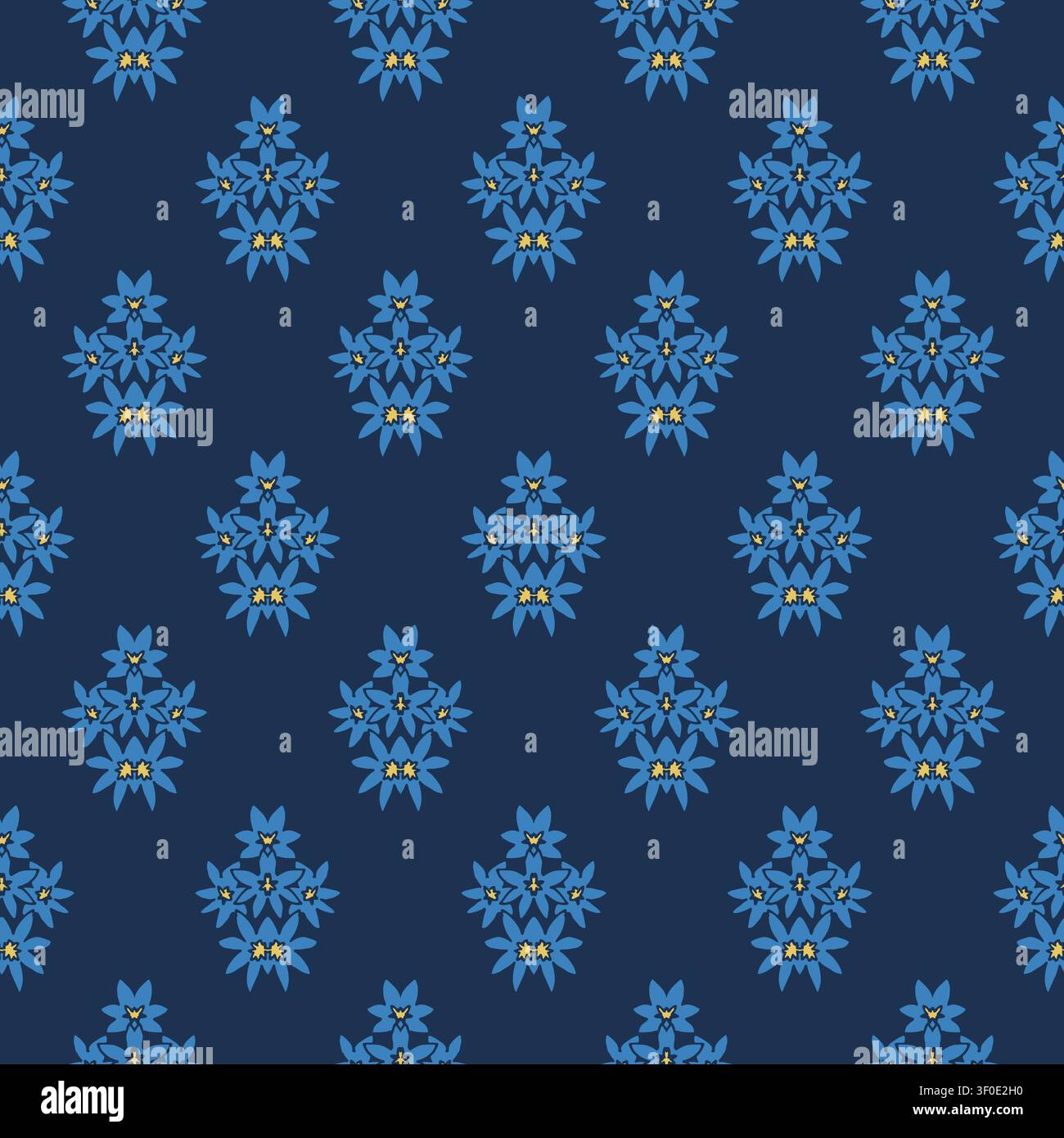 Dark Blue Floral Damask Motif Vector Stock Vector