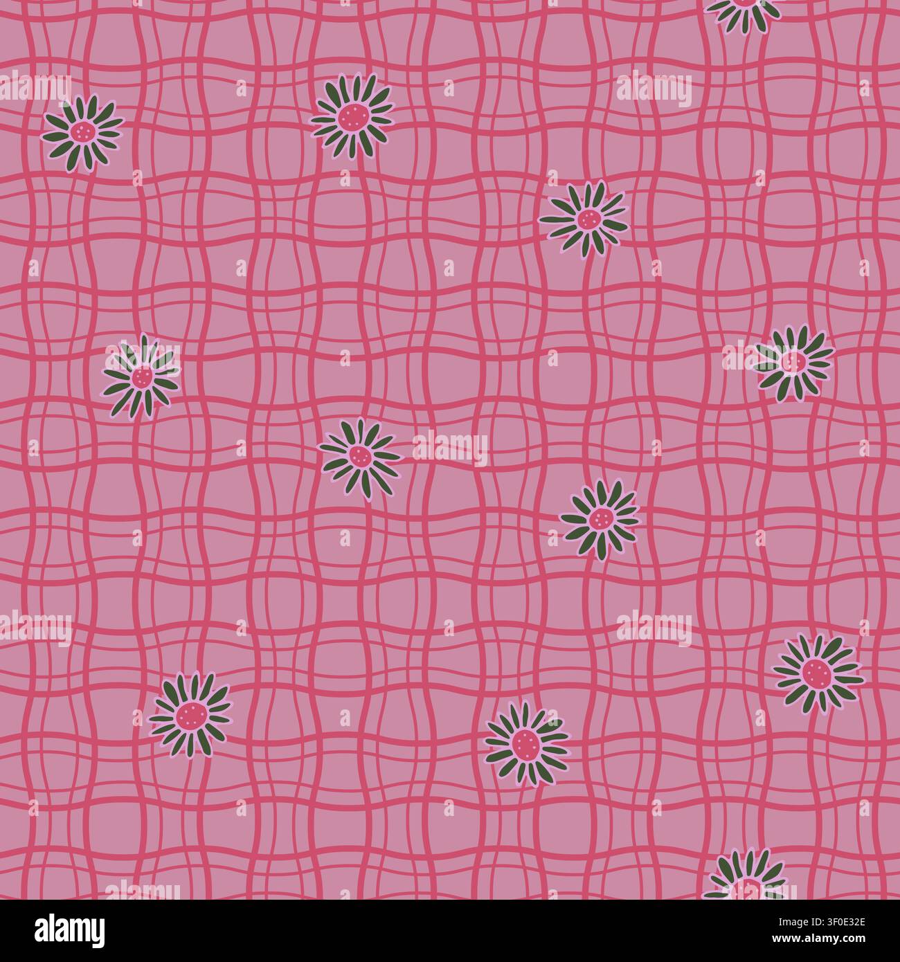 Magenta Daisy Floral Wavy Grid Vector Stock Vector