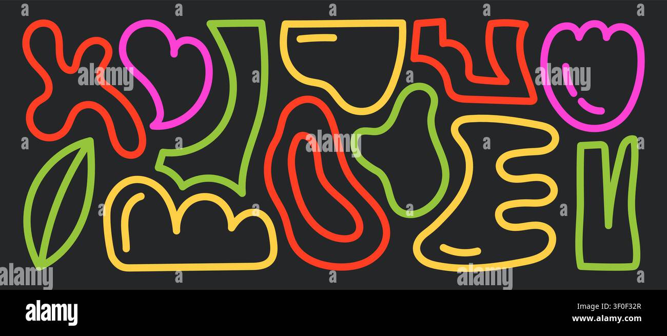 Neon Abstract Doodle Shapes Stock Vector