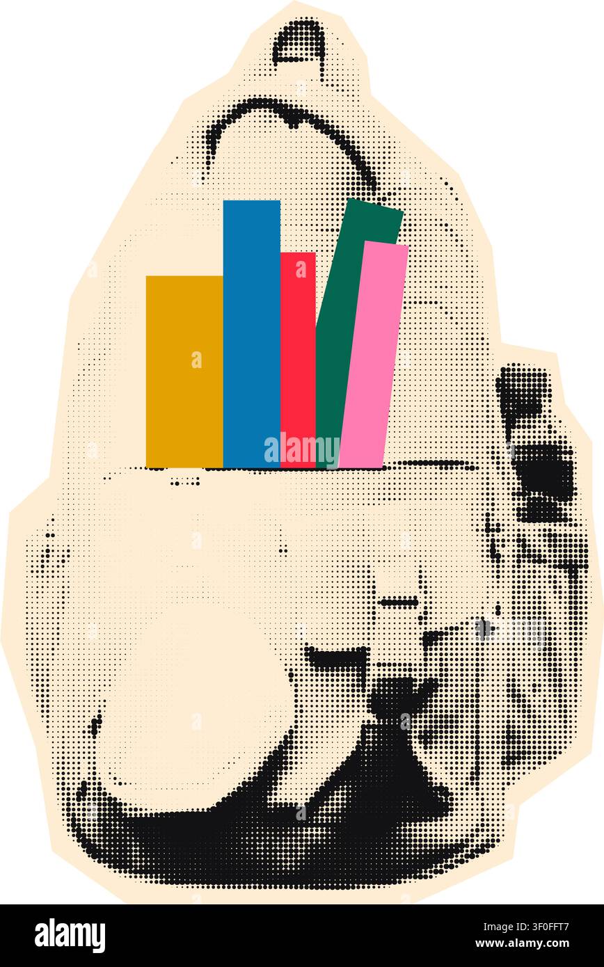 Halftone backpack with colorful books vector illustration Stock Vector