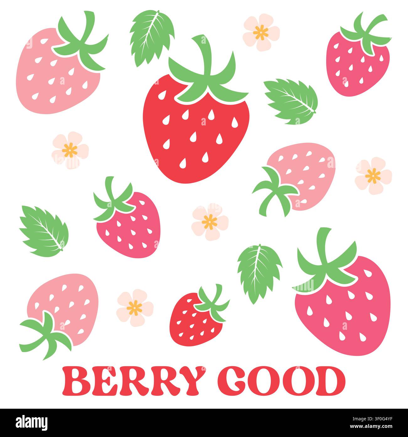 Berry Good pattern background with strawberries and flowers. Stock Vector
