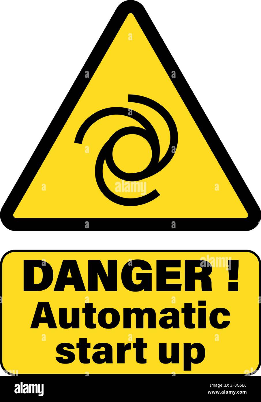 Danger automatic start up. Warning triangle sign used on automatic machineries. Stock Vector
