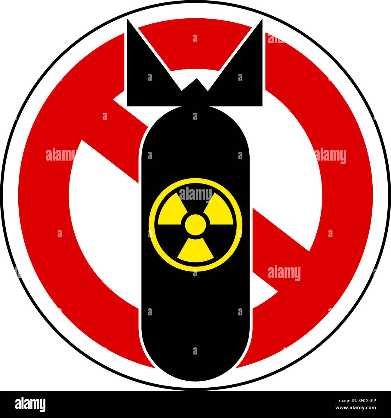 No nuclear weapon, ban sign around a falling atomic bomb with the symbol Stock Vector