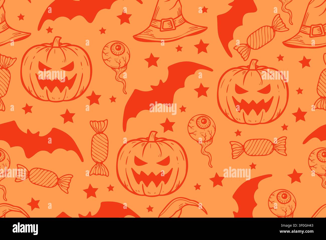 Halloween seamless pattern with pumpkins bats and stars Stock Vector