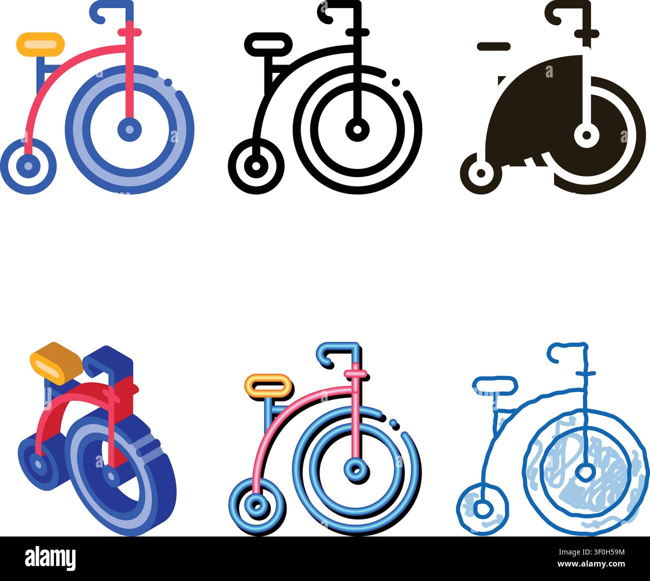 Penny Farthing Icon Vector. set Outline Penny Farthing Sign. Isolated Contour Symbol Stock Vector