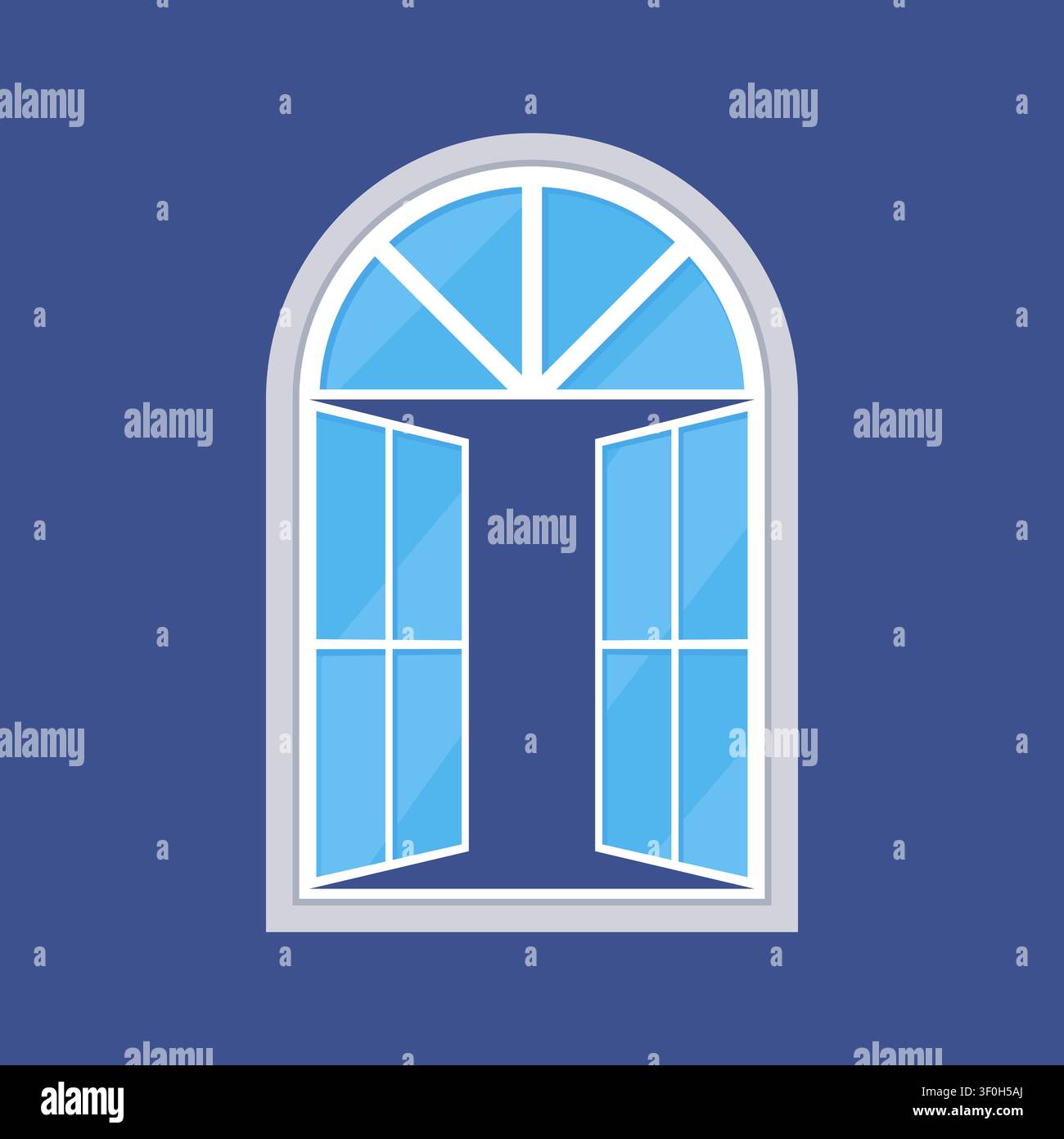 Open Arched Window Flat Icon on Blue Background Vector Illustration Stock Vector