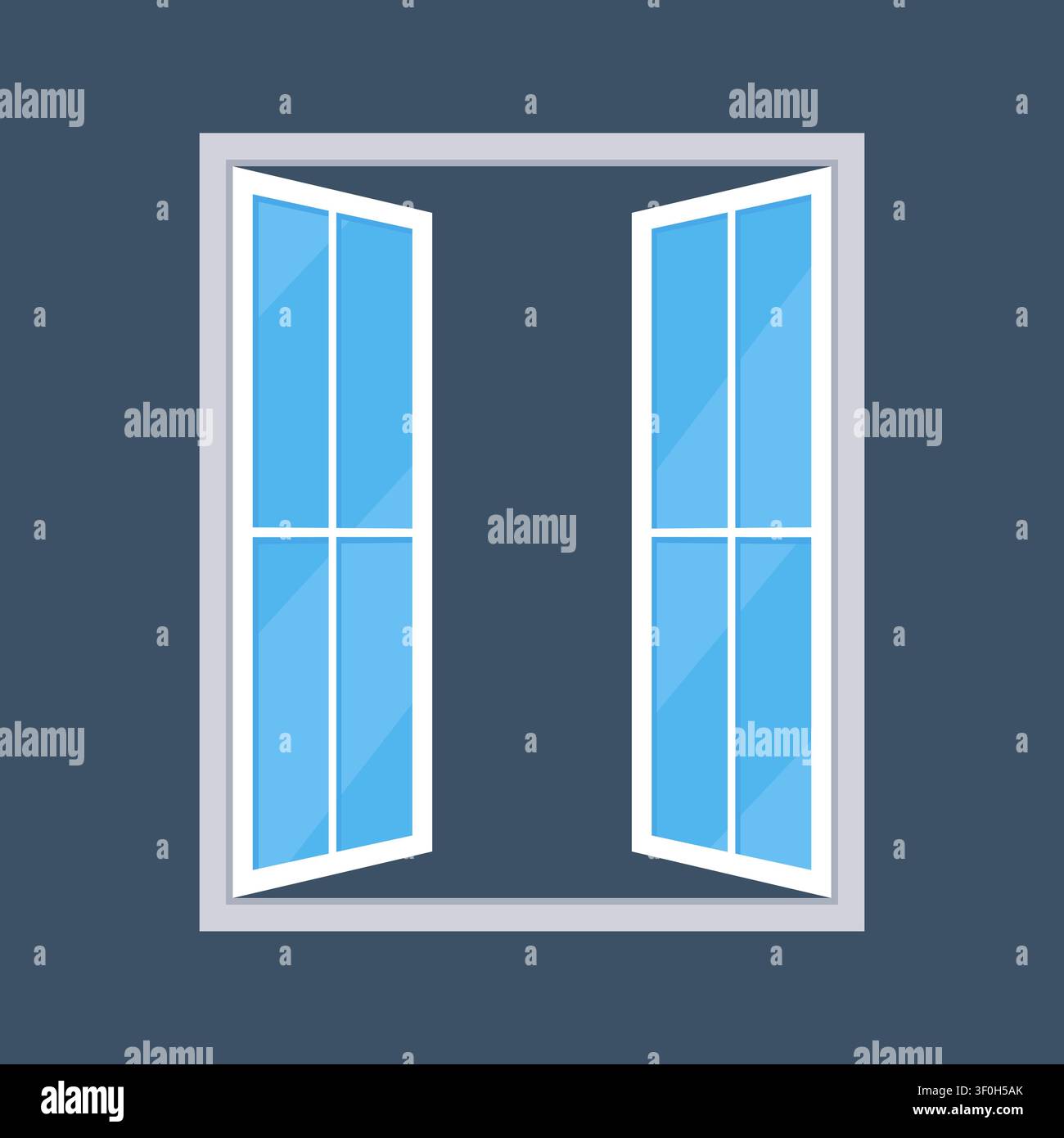 Open Double Rectangular Window Flat Icon on Dark Background Vector Illustration Stock Vector