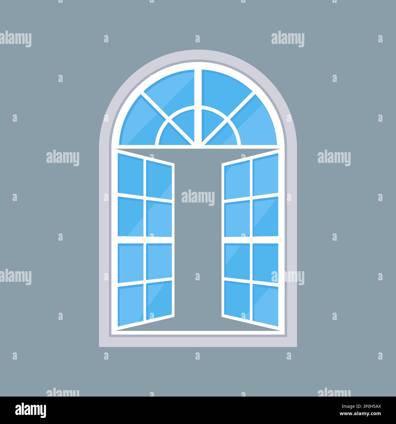 Open Arched Window Flat Icon on Gray Background Vector Illustration Stock Vector