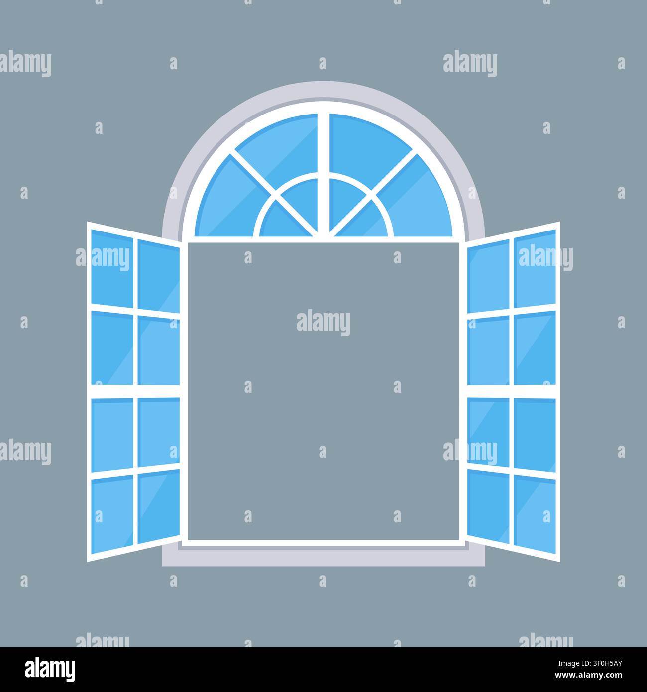 Wide Open Arched Window Flat Icon on Gray Background Vector Illustration Stock Vector