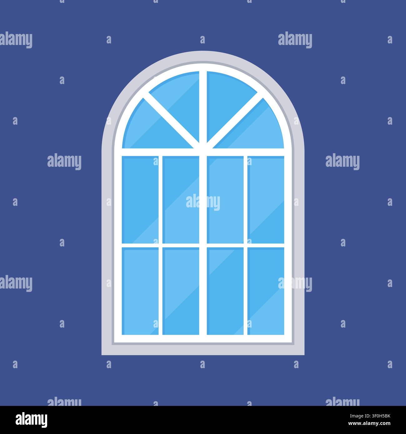 Closed Arched Window Flat Icon on Blue Background Vector Illustration Stock Vector