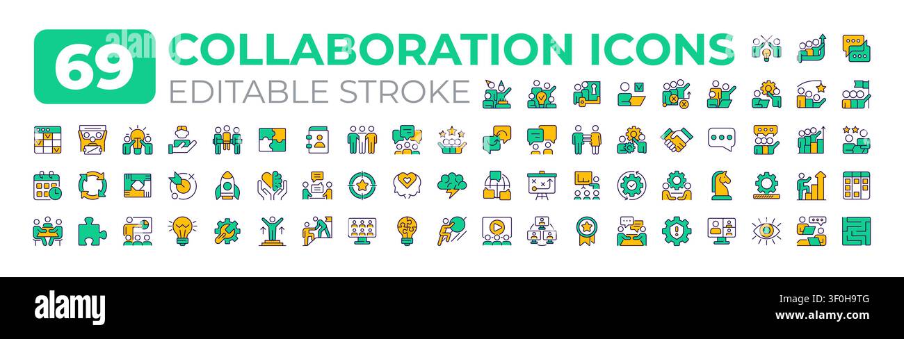 Collaboration colorful icons big set Stock Vector