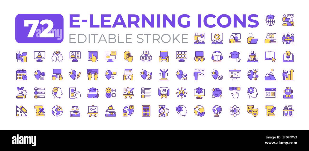 E learning colorful icons big set Stock Vector