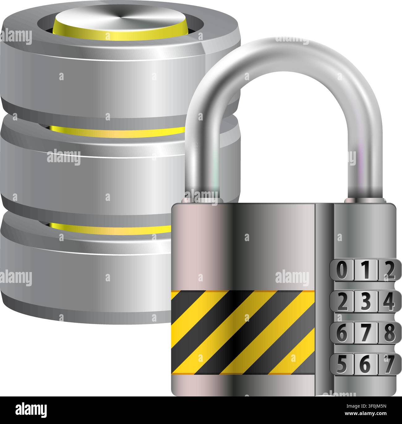 Security Concept - Padlock Protects Database and Hard Disk Icon, isolated on white, vector illustration Stock Vector