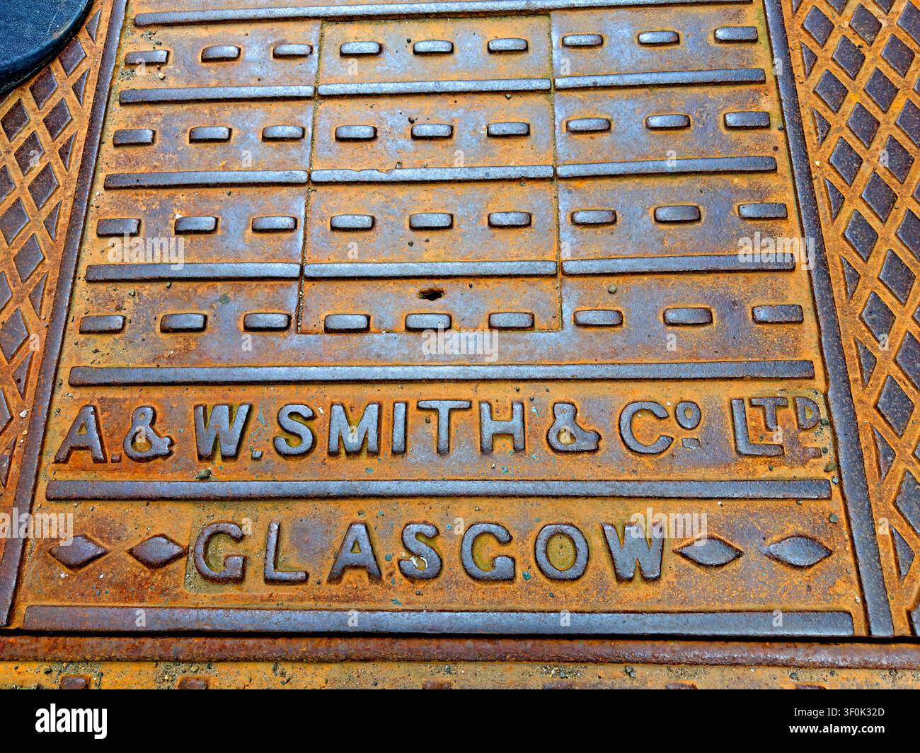 A&W Smith & Co Ltd Glasgow cast iron maker's plate displayed at Verdant Works in Dundee, Scotland, UK. Stock Photo