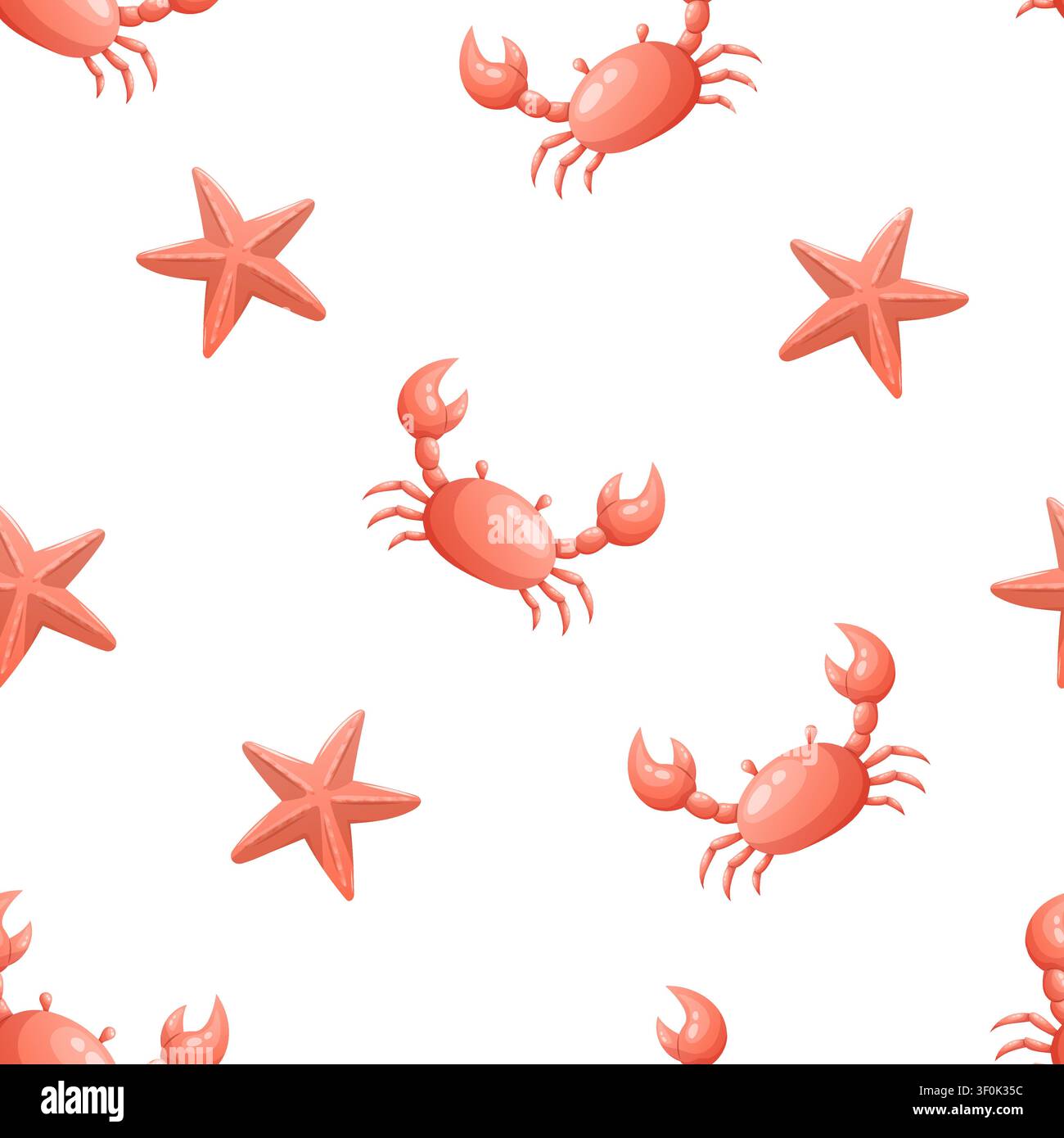 A summer vector pattern featuring crabs and starfish Stock Vector