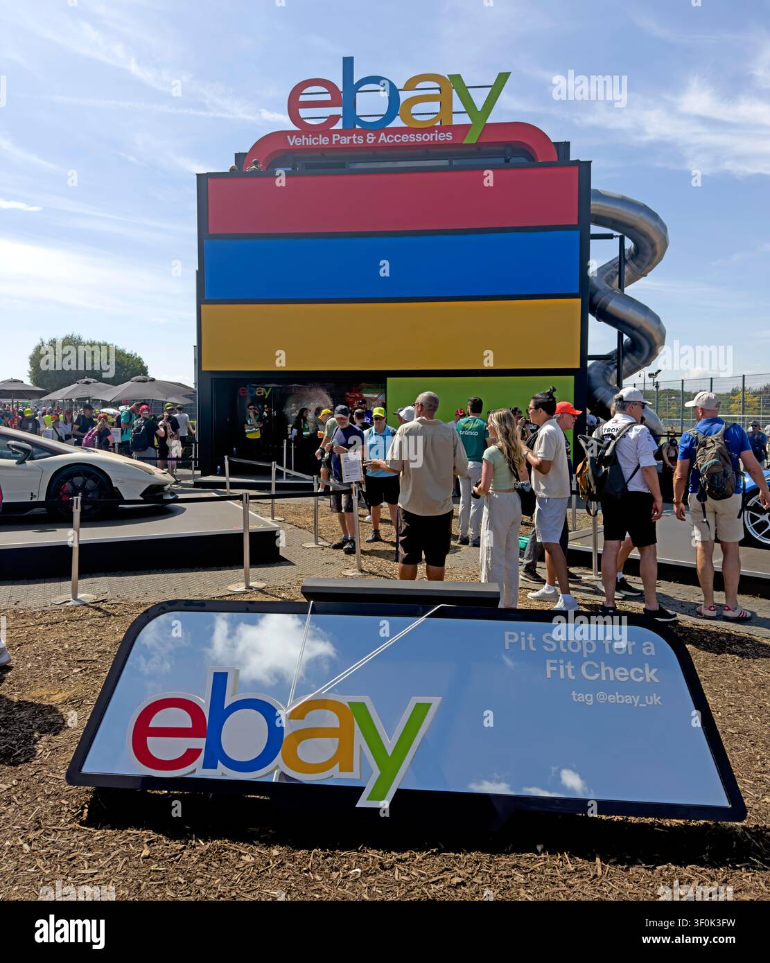 eBay promotional stand at Silverstone Circuit during a race weekend in Northamptonshire, England, UK. Stock Photo