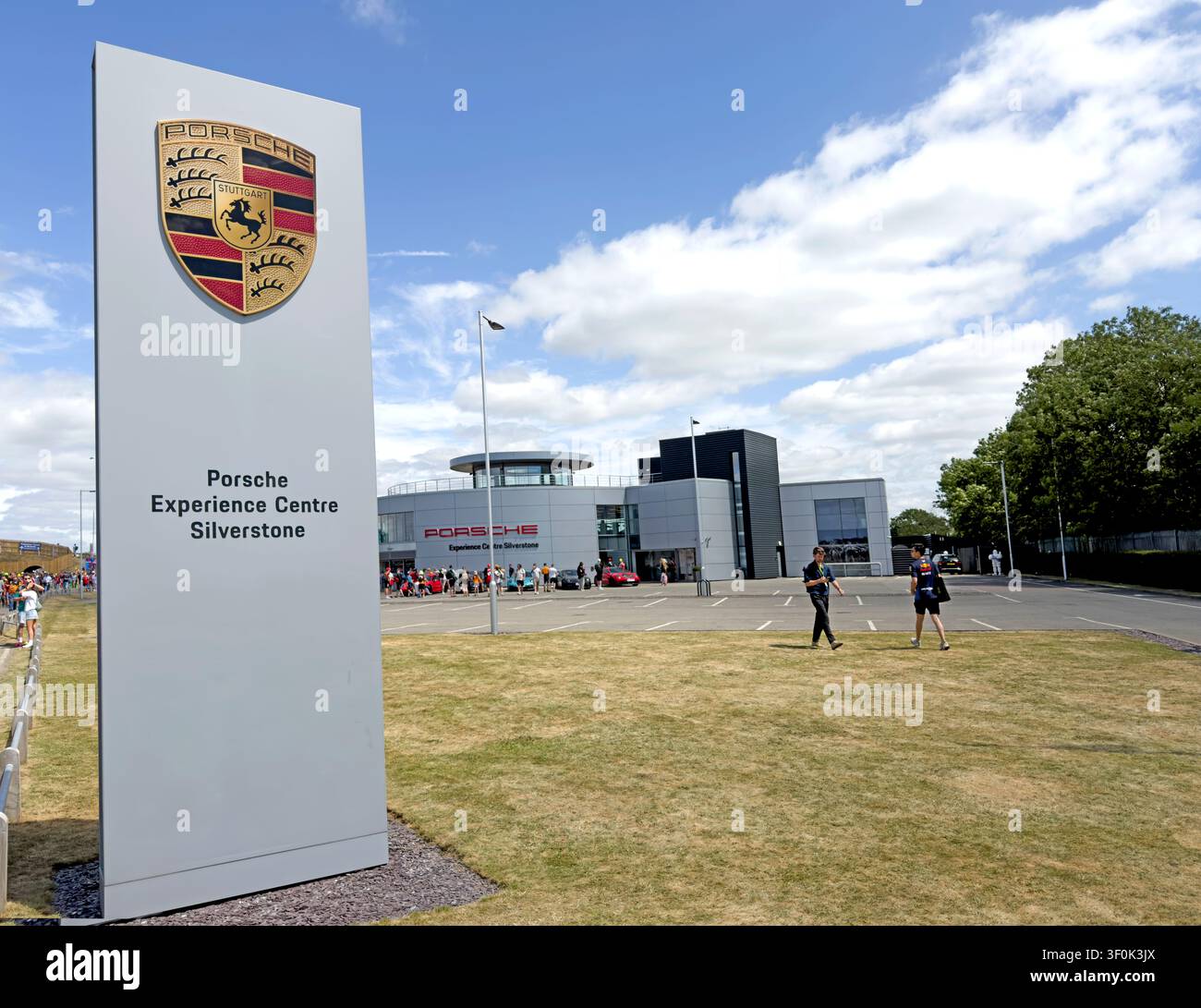 Porsche Experience Centre sign and buildings at Silverstone Circuit, Northamptonshire, England, UK. Stock Photo