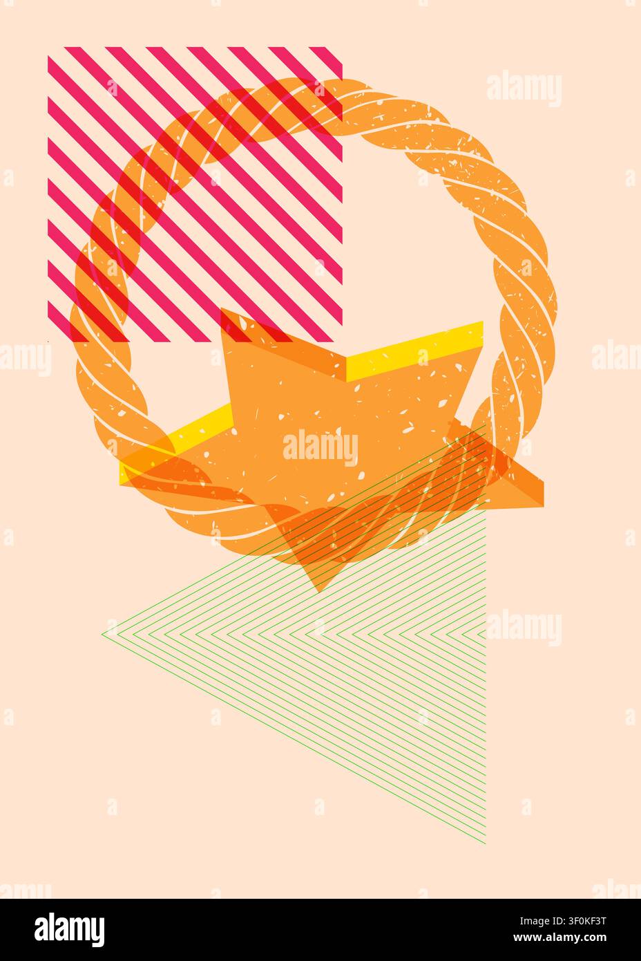 Colorful geometric shapes. Object in trendy riso graph design. Geometry elements abstract risograph print texture style. Stock Vector
