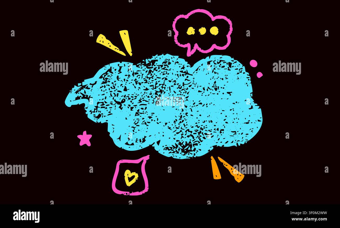 Design with blue crayon hand drawn text cloud. Stock Vector