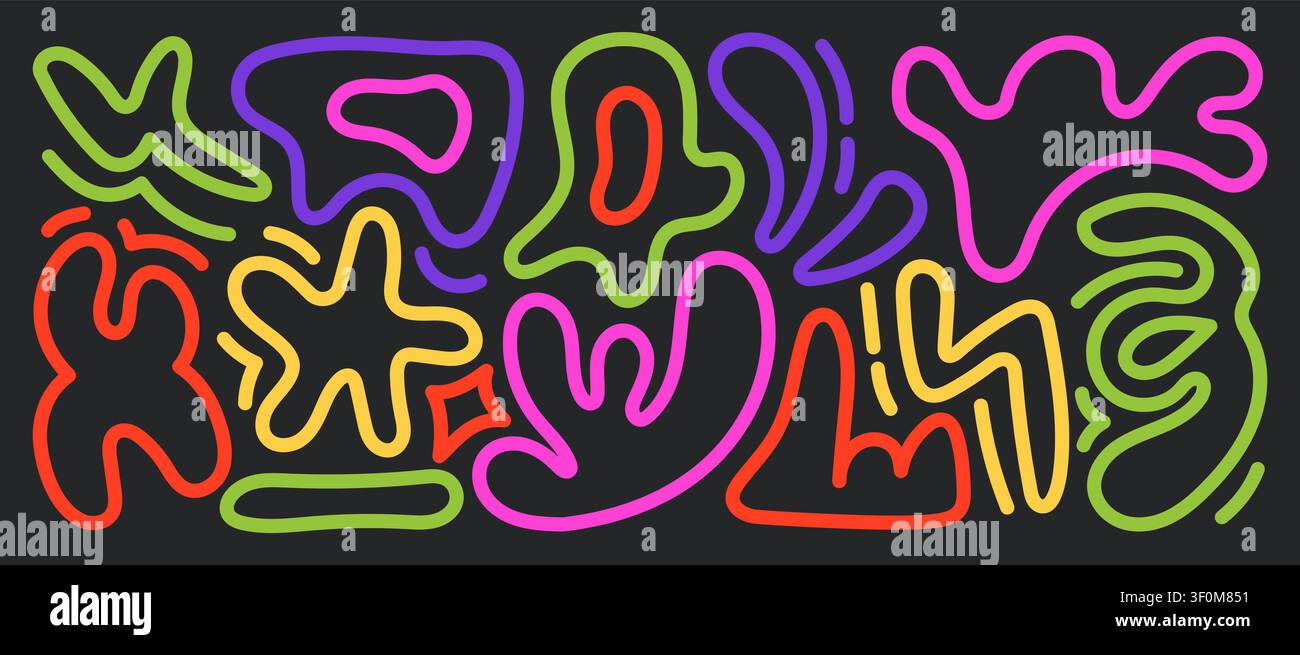 Neon Abstract Doodle Outline Set Stock Vector