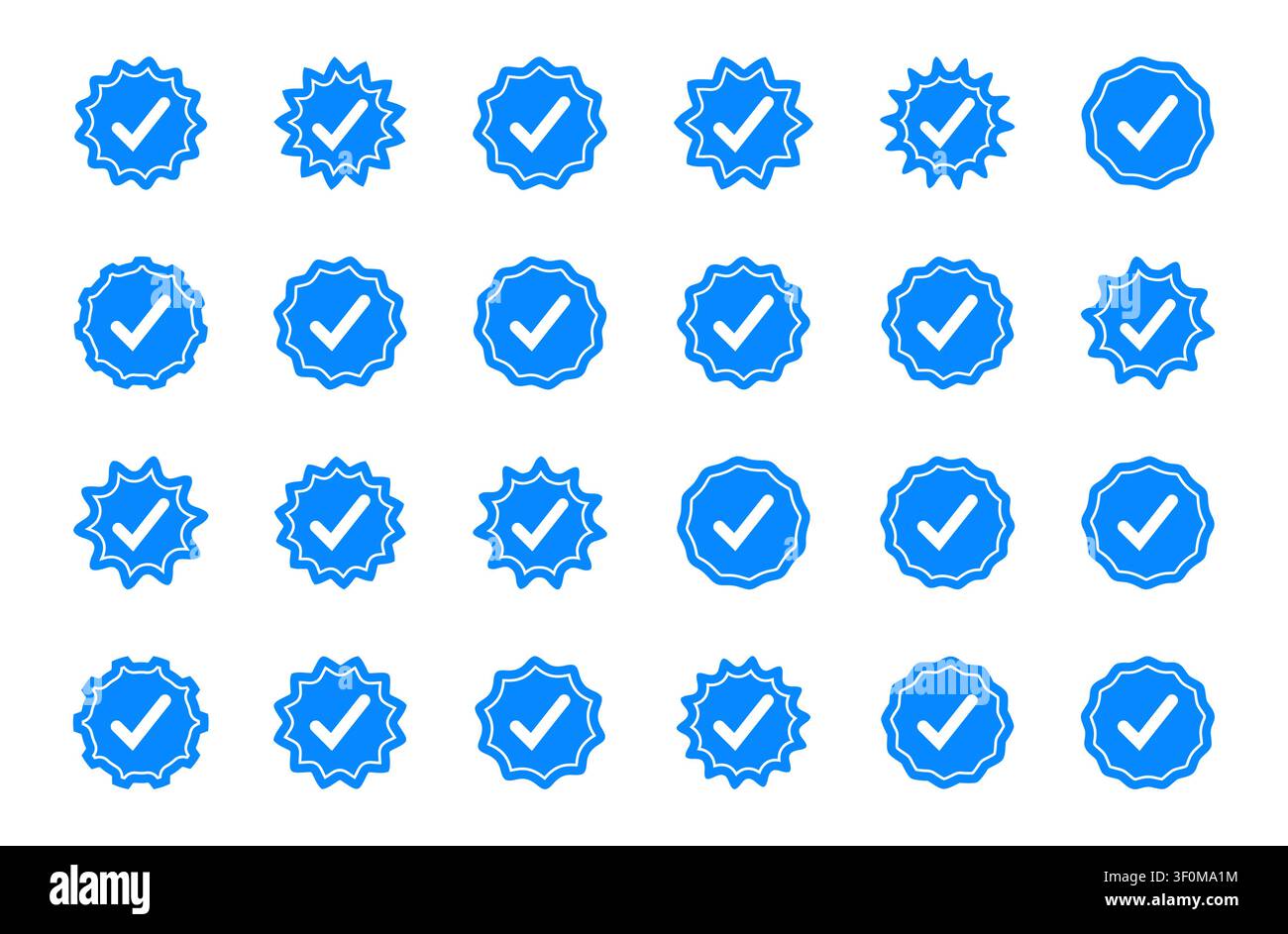 Blue verified checkmark icon badges set Stock Vector